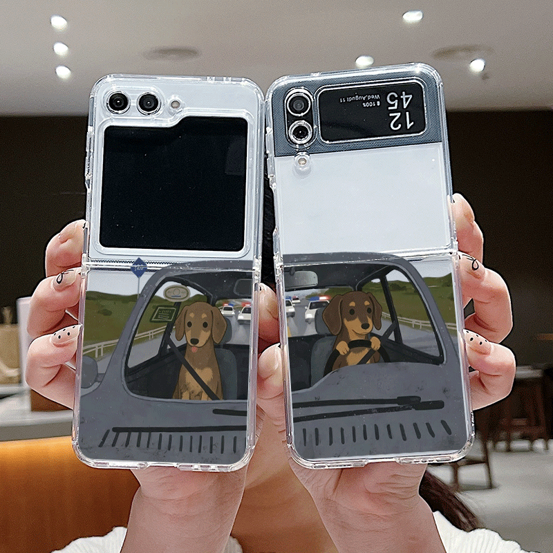 Phone Cases Z Fold 4 - Funny Cartoon Driving Dog Transparent Phone