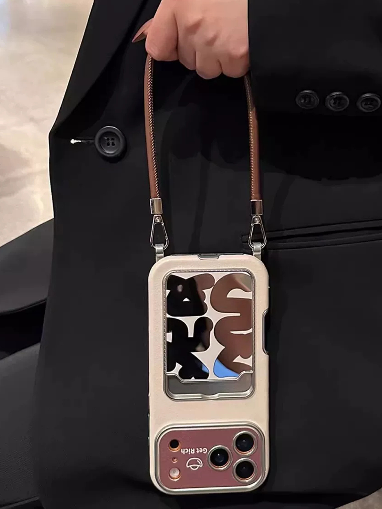 Phone Cases Expensive - Luxury Leather Mirror Card Holder Phone
