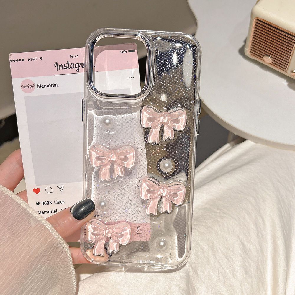 Phone Cases Pinterest - Korean Cute 3D Pink Bowknot Pearl