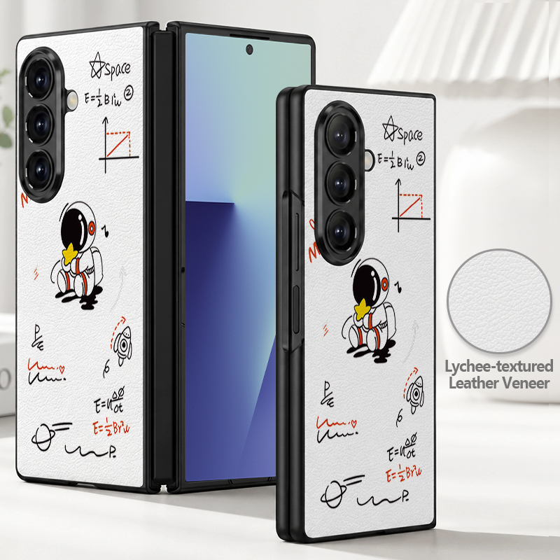Phone Cases Z Fold 4 - Cartoon Astronaut Printed PU Leather Phone