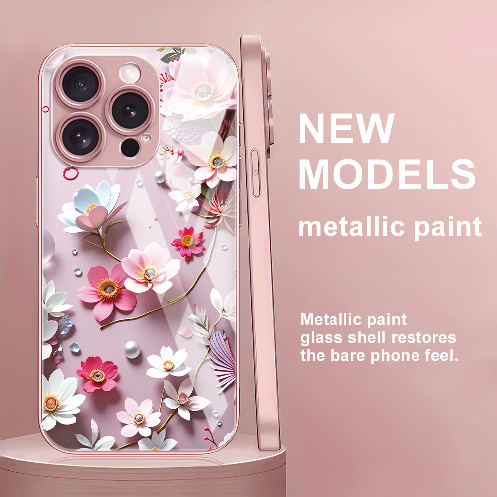 Phone Cases Luxury - Tempered Glass Multicolored Flowers Phone Case