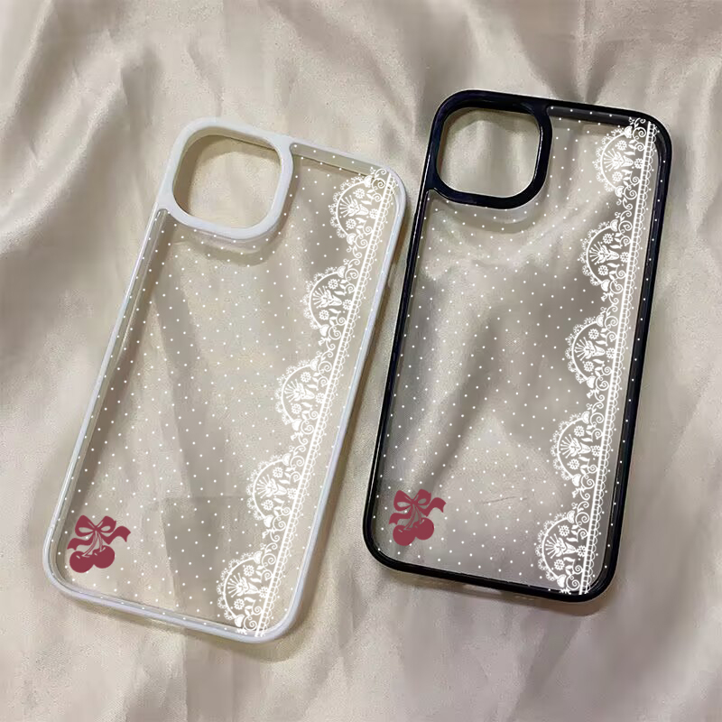 Cute Cherry Bow White Lace Pol - Phone Cases Cherry recension och pris